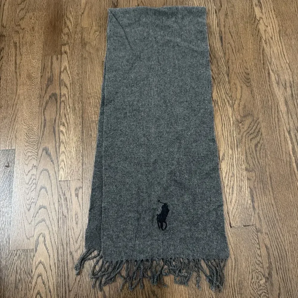 Polo Ralph Lauren Gray Wool Scarf With Fringe Detailing